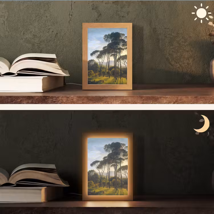 Italiaans landschap met parasoldennen - Kunst - Oude meesters Light Box met kabel (Tafellamp) klein -sfeer3