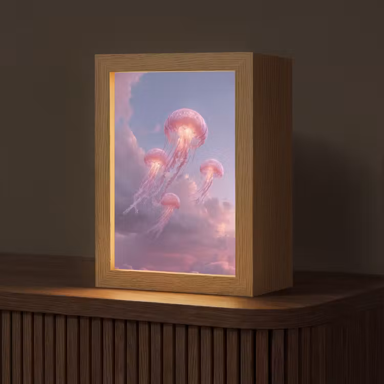 Kwallen - Roze - Wolken Light Box met kabel (Tafellamp) klein -z3d_website