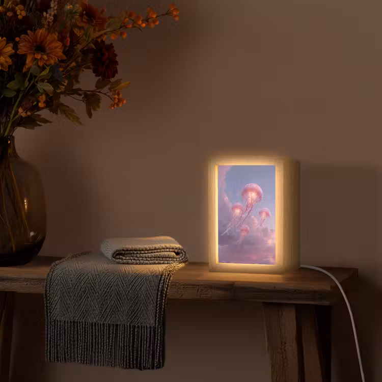 Kwallen - Roze - Wolken Light Box met kabel (Tafellamp) klein -sfeer4
