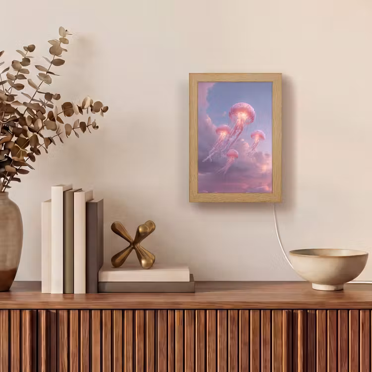 Kwallen - Roze - Wolken Light Box met kabel (Tafellamp) klein -sfeer2