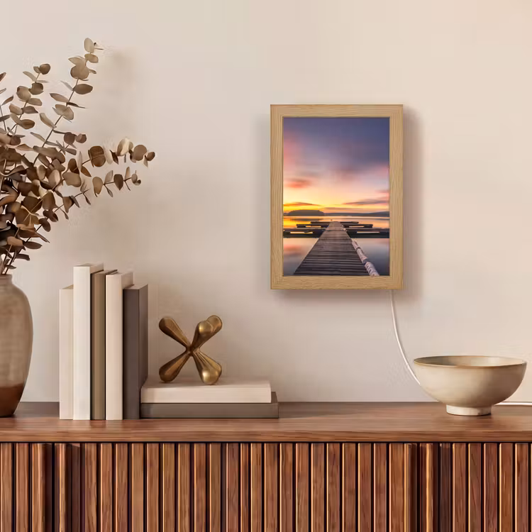 Steiger - Zonsondergang - Water - Zee - Reflectie Light Box met kabel (Tafellamp) klein -sfeer2