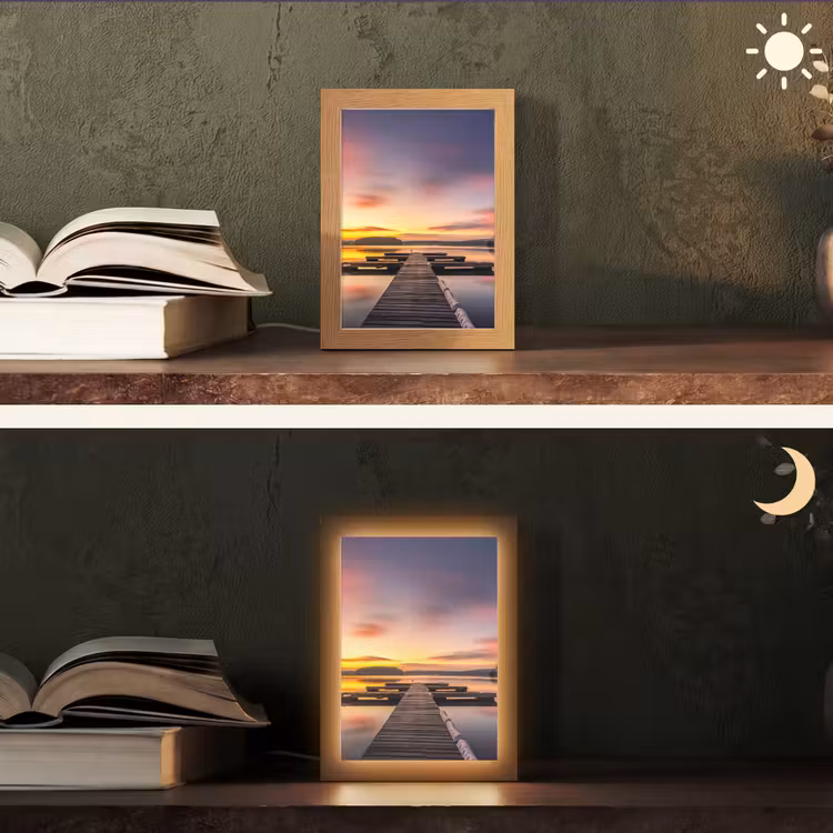 Steiger - Zonsondergang - Water - Zee - Reflectie Light Box met kabel (Tafellamp) klein -sfeer3
