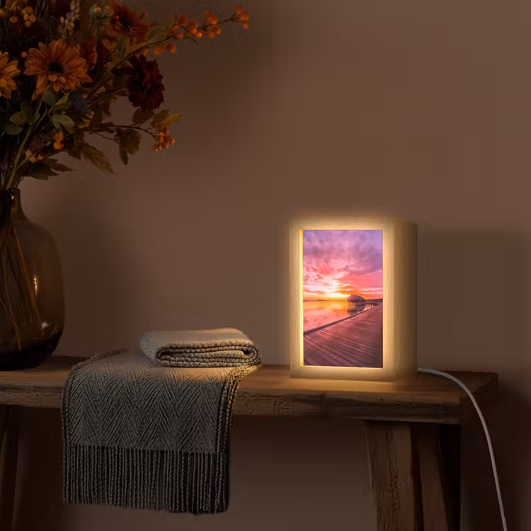 Steiger - Water - Zon - Roze - Horizon Light Box met kabel (Tafellamp) klein -sfeer4
