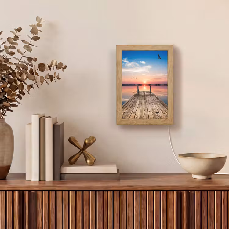 Steiger - Water - Zonsondergang - Roze - Horizon Light Box met kabel (Tafellamp) klein -sfeer2
