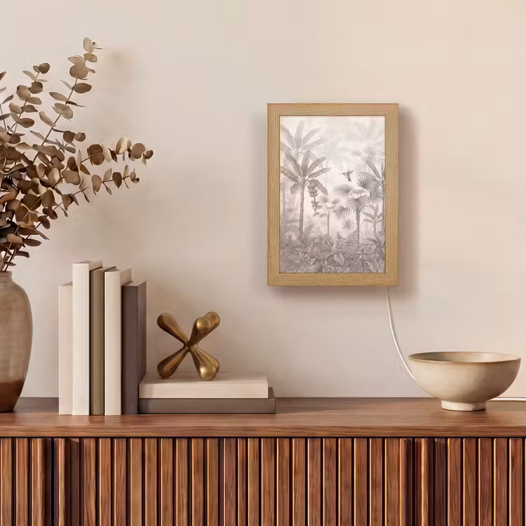 Jungle - Banenboom - Kolibrie - Beige Light Box met kabel (Tafellamp) klein -sfeer2