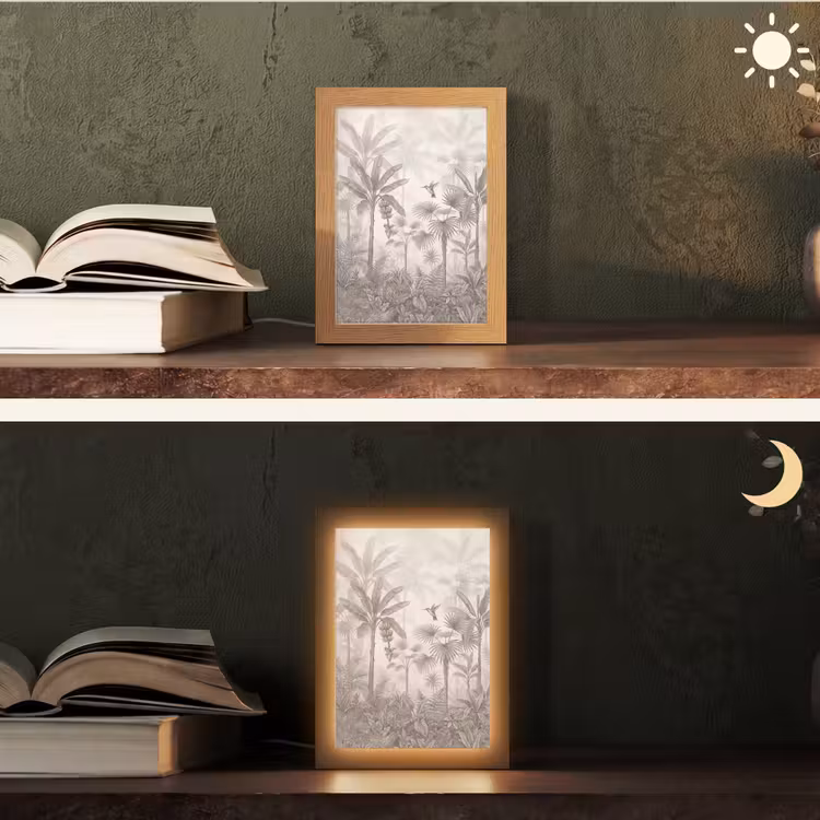 Jungle - Banenboom - Kolibrie - Beige Light Box met kabel (Tafellamp) klein -sfeer3