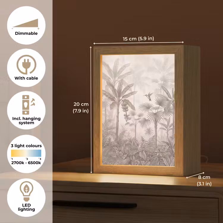 Jungle - Banenboom - Kolibrie - Beige Light Box met kabel (Tafellamp) klein -USP_EN