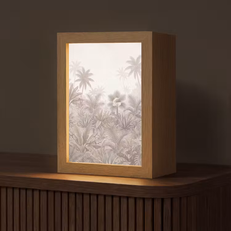 Jungle - Tropisch - Natuur -Vintage - Beige Light Box met kabel (Tafellamp) klein -z3d_website
