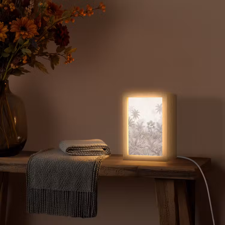 Jungle - Tropisch - Natuur -Vintage - Beige Light Box met kabel (Tafellamp) klein -sfeer4