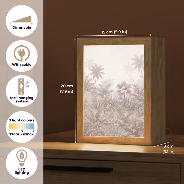 Jungle - Tropisch - Natuur -Vintage - Beige Light Box met kabel (Tafellamp) klein -USP_EN