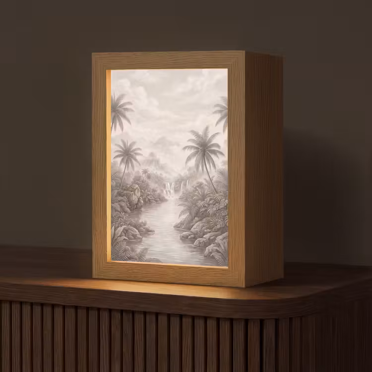 Jungle - Watervallen - Tropisch - Illustratie Light Box met kabel (Tafellamp) klein -z3d_website