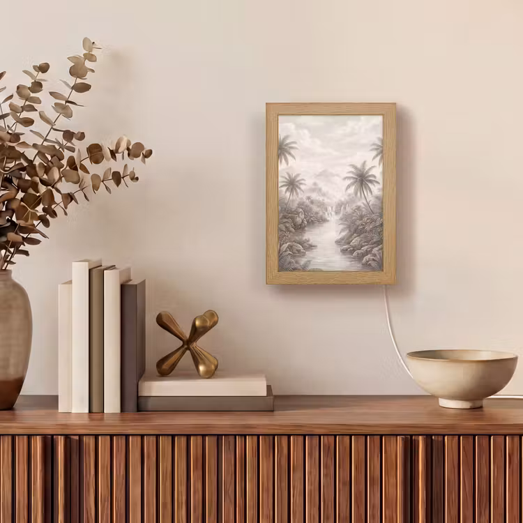 Jungle - Watervallen - Tropisch - Illustratie Light Box met kabel (Tafellamp) klein -sfeer2