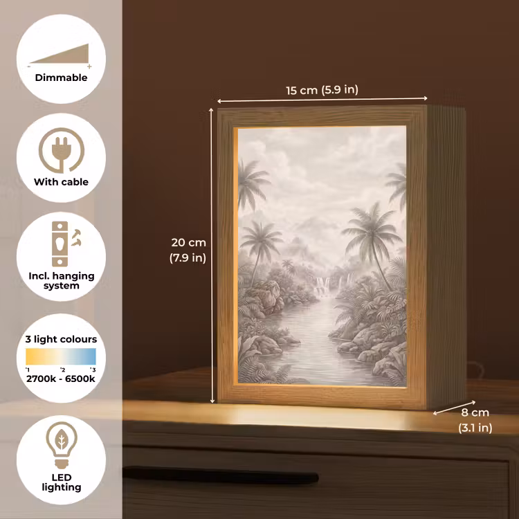 Jungle - Watervallen - Tropisch - Illustratie Light Box met kabel (Tafellamp) klein -USP_EN