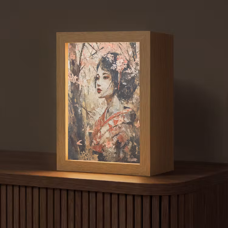 Kimono - Vrouw - kersenbomen Light Box met kabel (Tafellamp) klein -z3d_website
