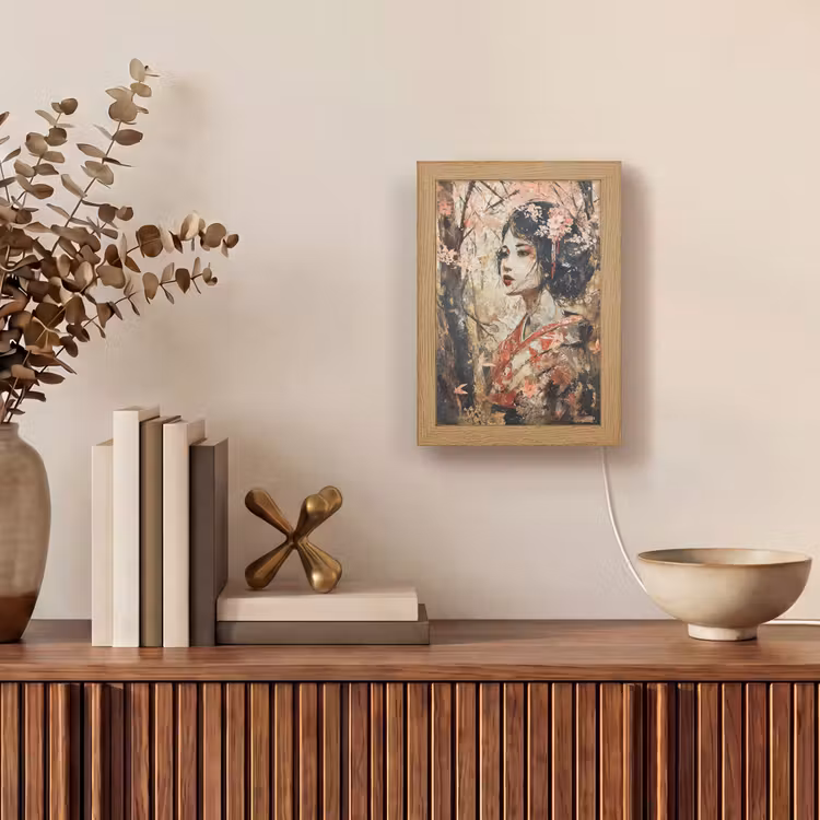 Kimono - Vrouw - kersenbomen Light Box met kabel (Tafellamp) klein -sfeer2