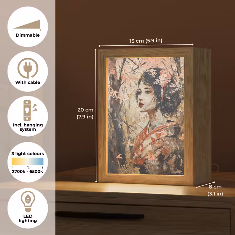Kimono - Vrouw - kersenbomen Light Box met kabel (Tafellamp) klein -USP_EN