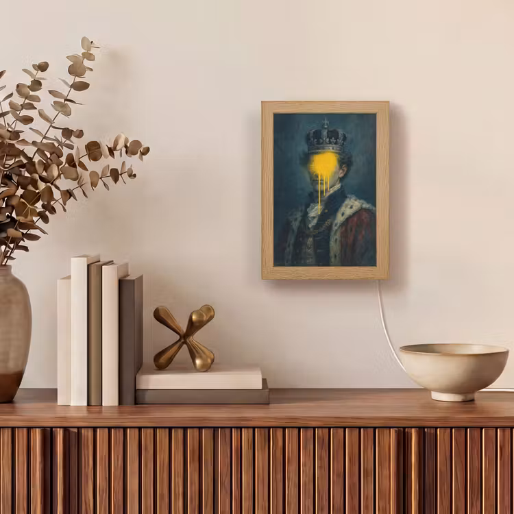 Koning - Portret - Druipende gele verf Light Box met kabel (Tafellamp) klein -sfeer2