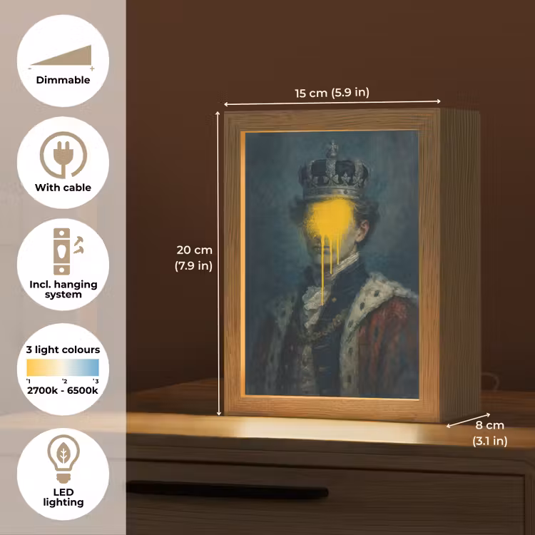Koning - Portret - Druipende gele verf Light Box met kabel (Tafellamp) klein -USP_EN