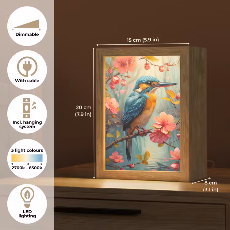 IJsvogel - Bloesem - Natuur - Vogels - Bloemen Light Box met kabel (Tafellamp) klein -USP_EN