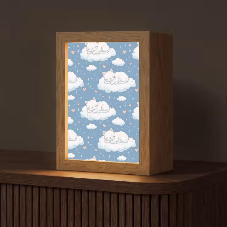 Kitten - Wolken - Blauw Light Box met kabel (Tafellamp) klein 925 -z3d_website