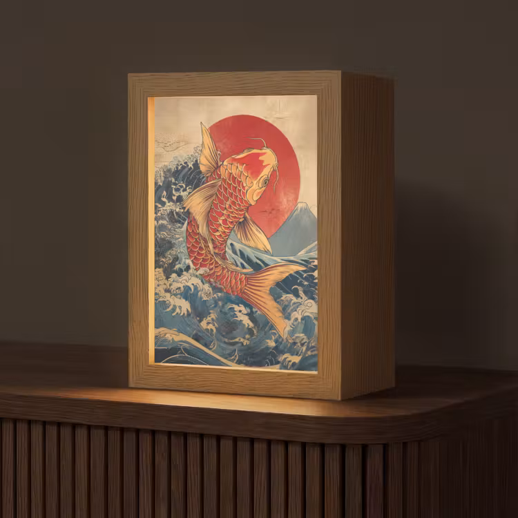 Koi - Zee - Golven - Zon Light Box met kabel (Tafellamp) klein -z3d_website