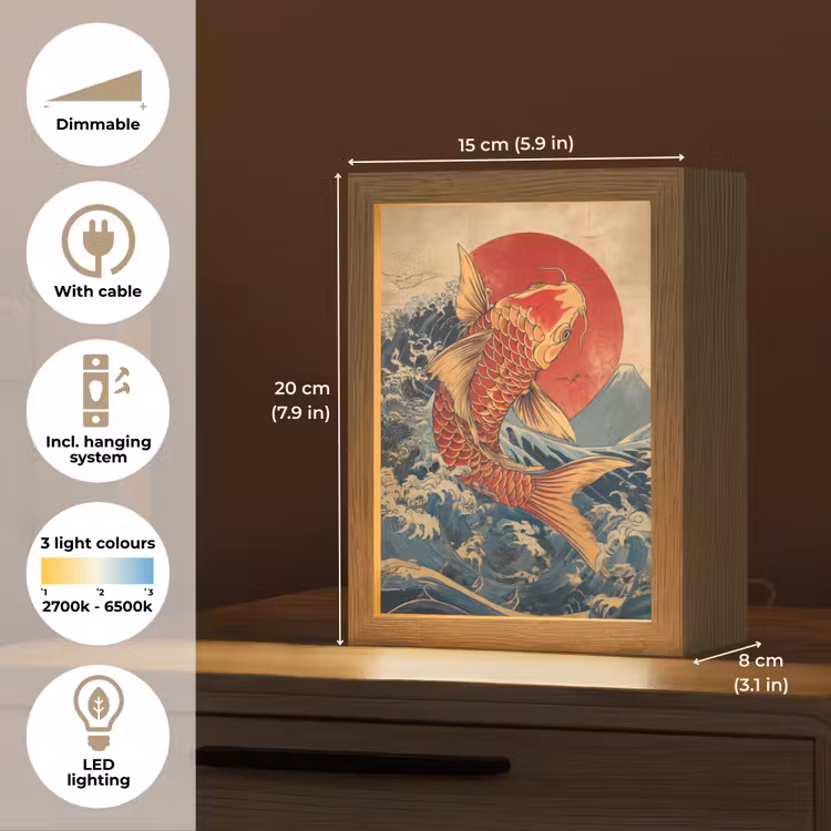 Koi - Zee - Golven - Zon Light Box met kabel (Tafellamp) klein -USP_EN