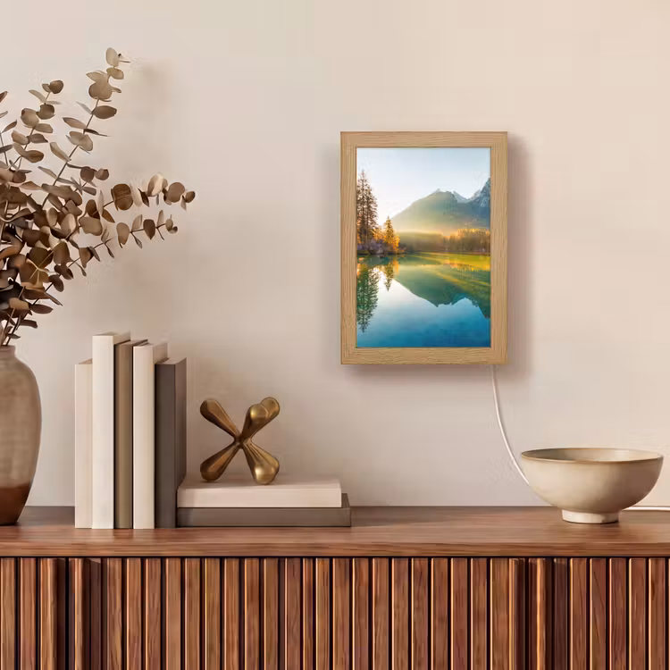 Meer - Bos - Bergen - Natuur - Zon - Landschap Light Box met kabel (Tafellamp) klein -sfeer2