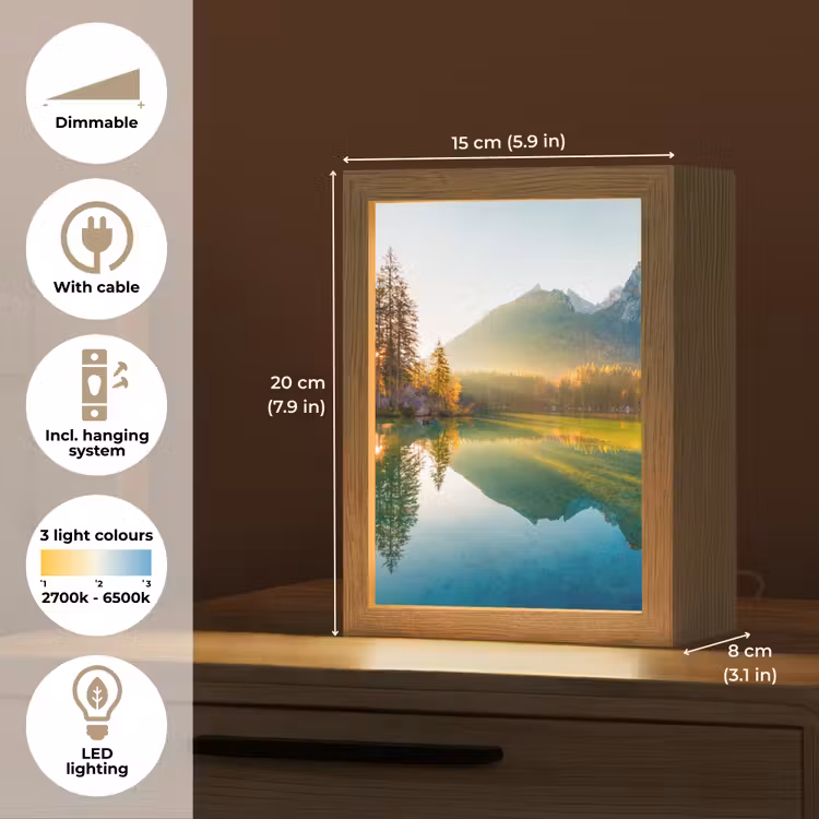 Meer - Bos - Bergen - Natuur - Zon - Landschap Light Box met kabel (Tafellamp) klein -USP_EN