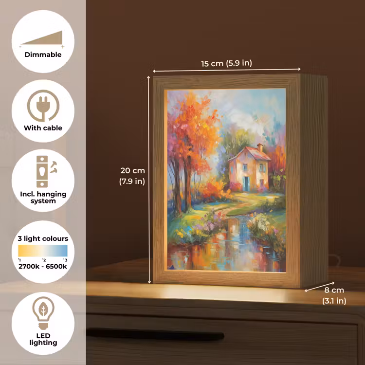 Landschap - Kleurrijk - Olieverf - Kunst Light Box met kabel (Tafellamp) klein -USP_EN