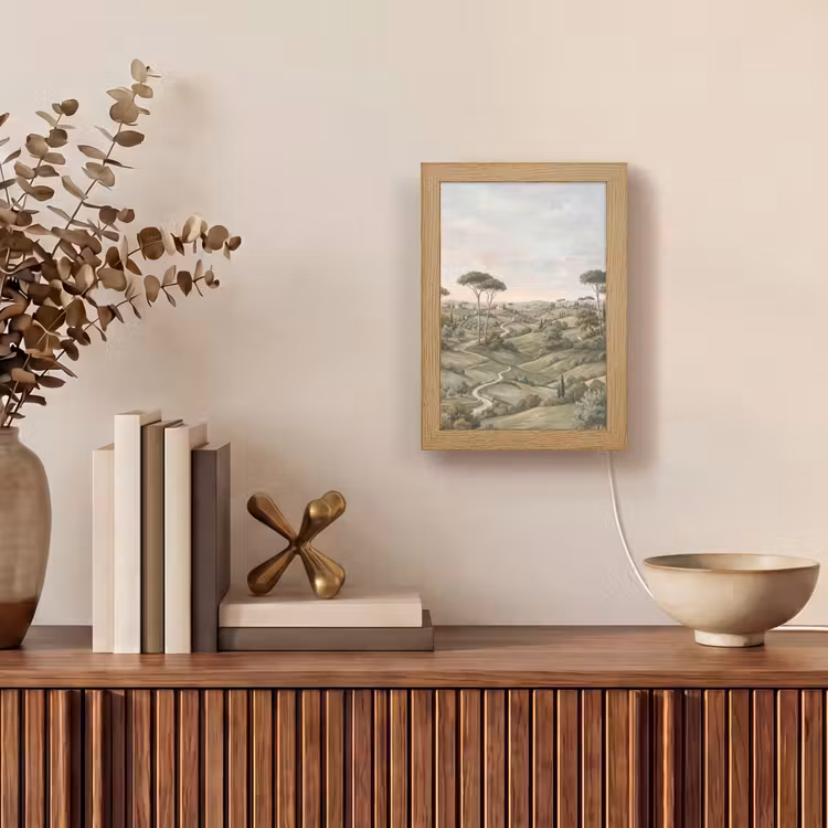 Landschap - Heuvels - Zandpad - Groen Light Box met kabel (Tafellamp) klein -sfeer2