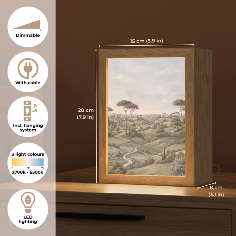 Landschap - Heuvels - Zandpad - Groen Light Box met kabel (Tafellamp) klein -USP_EN