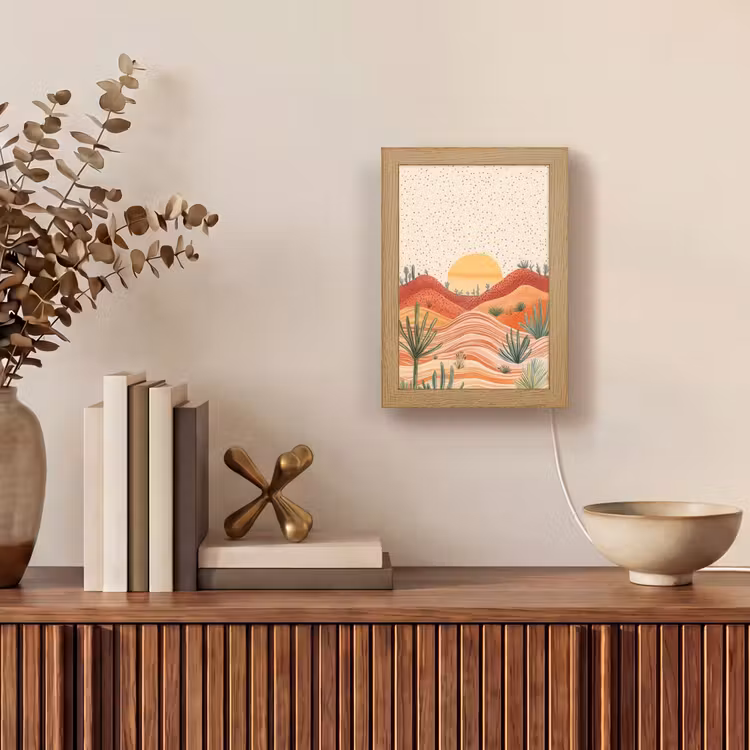 Landschap - Heuvels - Zonsondergang Light Box met kabel (Tafellamp) klein -sfeer2