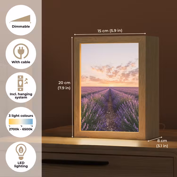 Landschap - Lavendelveld - Paars Light Box met kabel (Tafellamp) klein -USP_EN