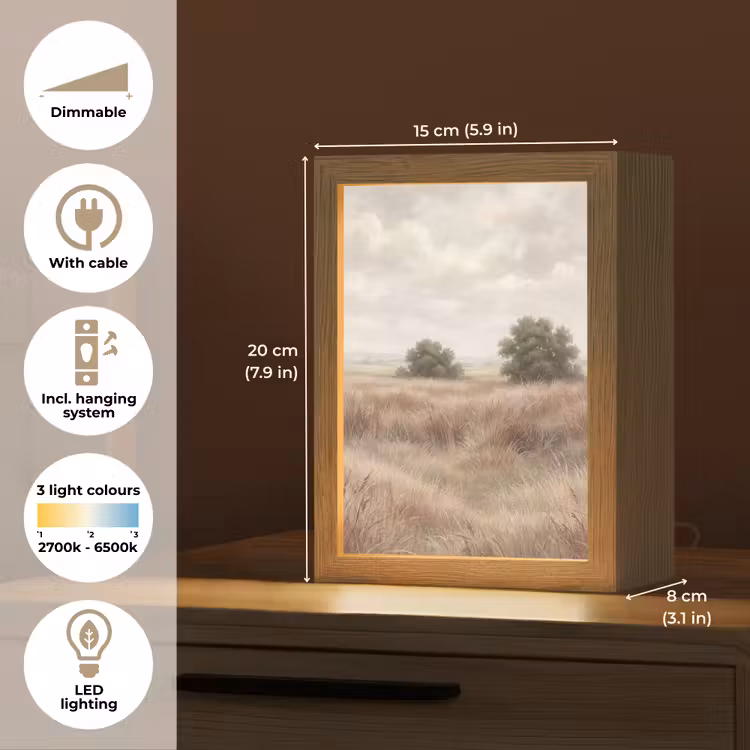 Landschap - Minimalistisch - Beige Light Box met kabel (Tafellamp) klein -USP_EN