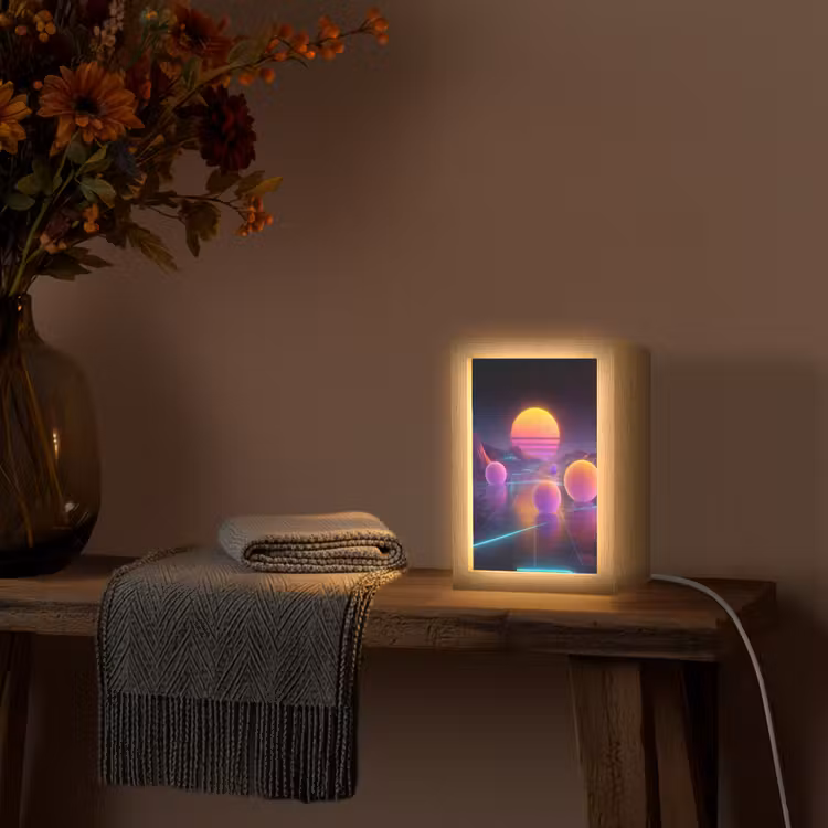 Landschap - Bergen - Bollen - Licht Light Box met kabel (Tafellamp) klein -sfeer4
