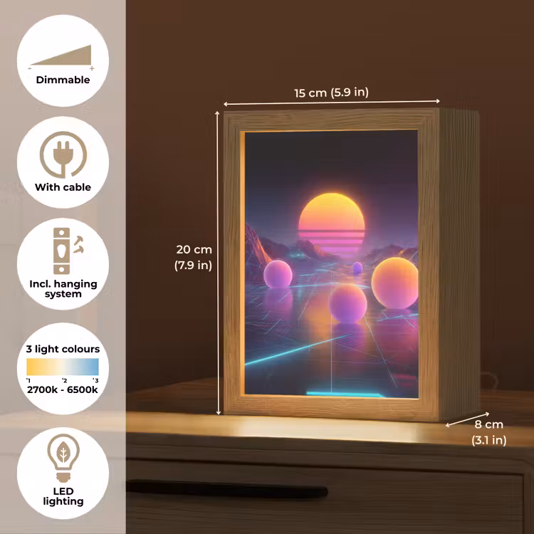Landschap - Bergen - Bollen - Licht Light Box met kabel (Tafellamp) klein -USP_EN