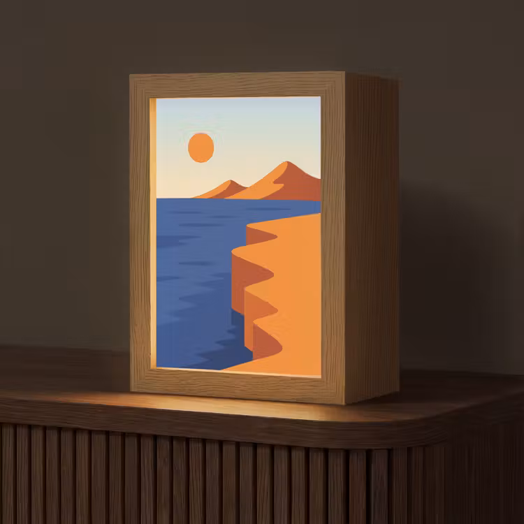 Landschap - Bergen - Zon - Zee Light Box met kabel (Tafellamp) klein -z3d_website