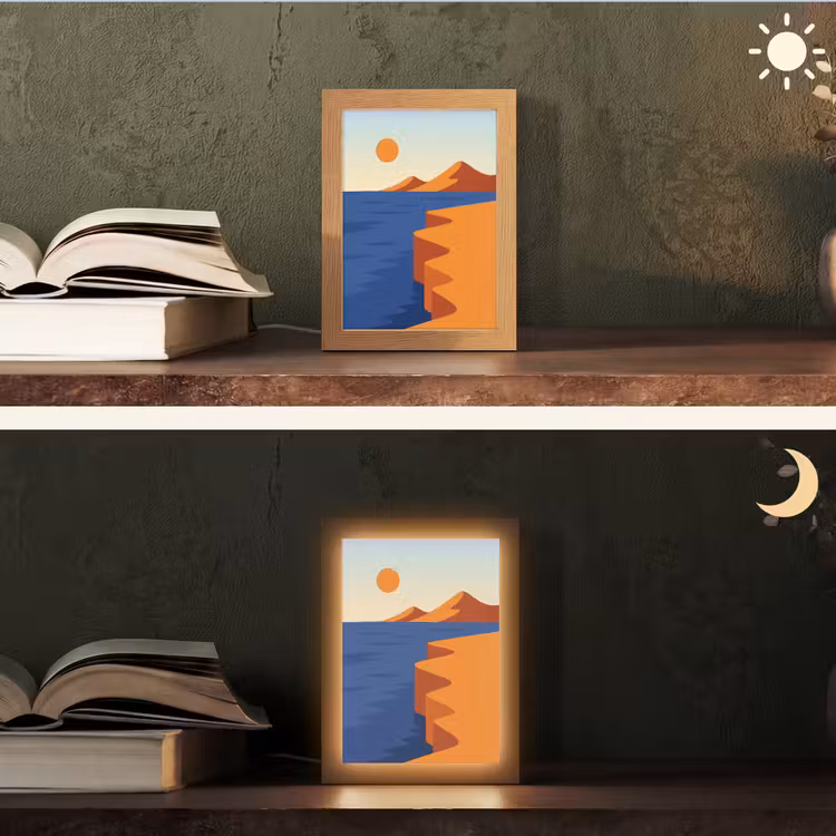 Landschap - Bergen - Zon - Zee Light Box met kabel (Tafellamp) klein -sfeer3