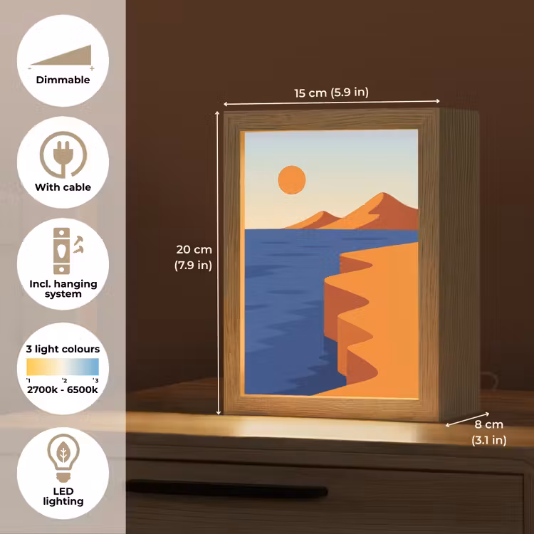 Landschap - Bergen - Zon - Zee Light Box met kabel (Tafellamp) klein -USP_EN