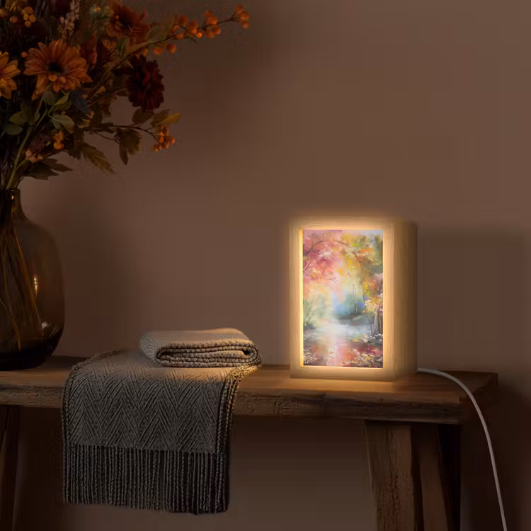 Landschap - Olieverf - Kleurrijk - Natuur Light Box met kabel (Tafellamp) klein -sfeer4