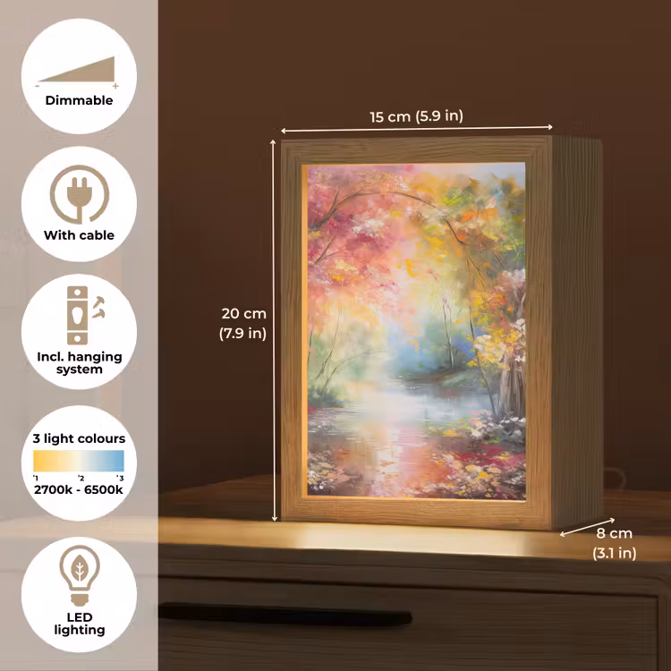 Landschap - Olieverf - Kleurrijk - Natuur Light Box met kabel (Tafellamp) klein -USP_EN