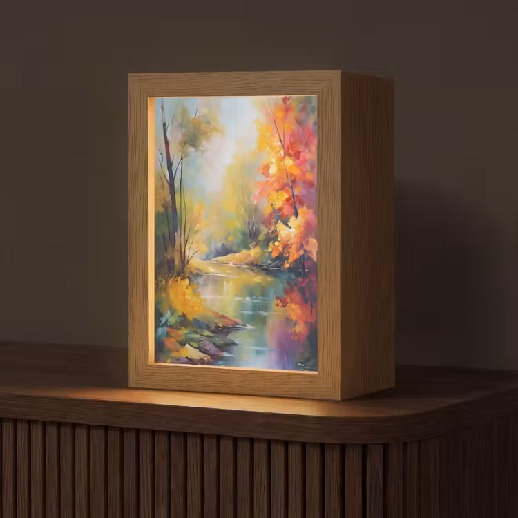 Landschap - Olieverf - Rivier - Kleurrijk Light Box met kabel (Tafellamp) klein -z3d_website