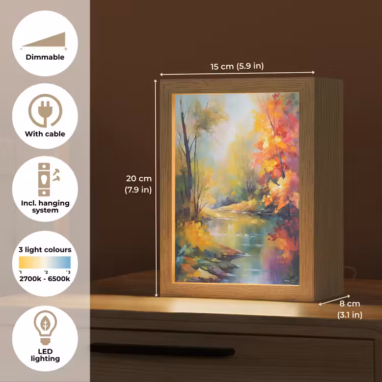 Landschap - Olieverf - Rivier - Kleurrijk Light Box met kabel (Tafellamp) klein -USP_EN