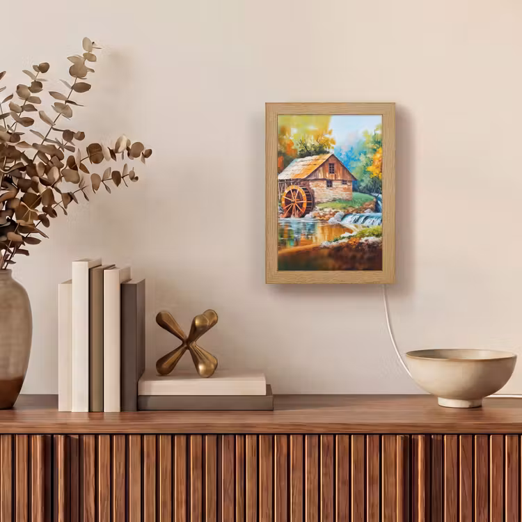 Landschap - Schilderij - Huis - Kunst - Herfst Light Box met kabel (Tafellamp) klein -sfeer2