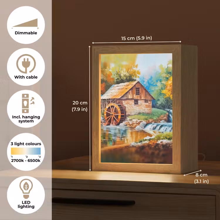 Landschap - Schilderij - Huis - Kunst - Herfst Light Box met kabel (Tafellamp) klein -USP_EN