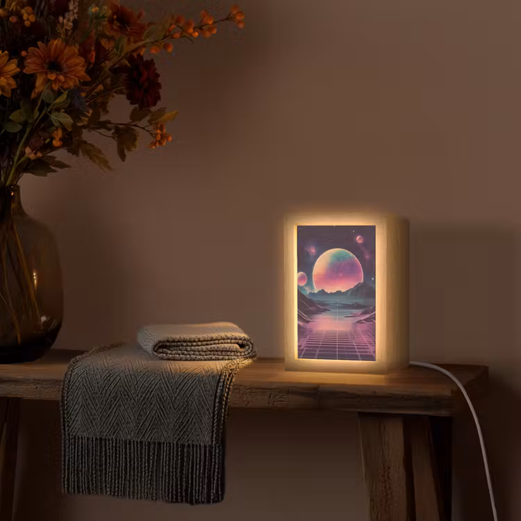 Landschap - Planeten - Horizon - Paars Light Box met kabel (Tafellamp) klein -sfeer4