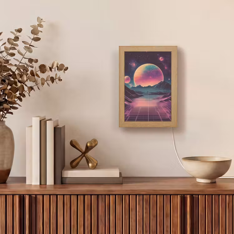 Landschap - Planeten - Horizon - Paars Light Box met kabel (Tafellamp) klein -sfeer2