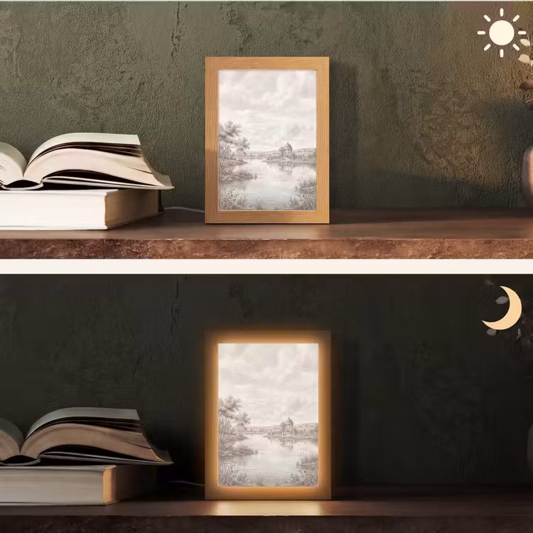 Landschap - Water - Natuur - Sepia Light Box met kabel (Tafellamp) klein -sfeer3
