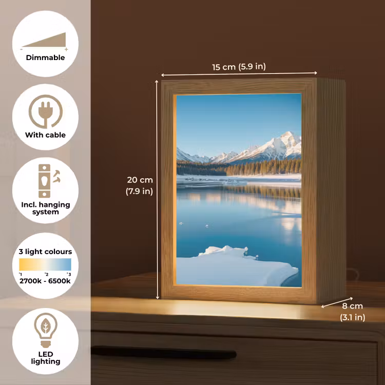 Landschap - Winter - Meer - Bergen - Uitzicht - IJs Light Box met kabel (Tafellamp) klein -USP_EN