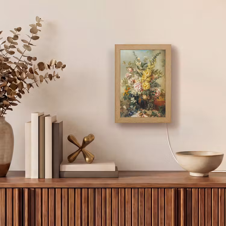 Grote vaas met bloemen - Josep Mirabent - Oude meesters Light Box met kabel (Tafellamp) klein -sfeer2